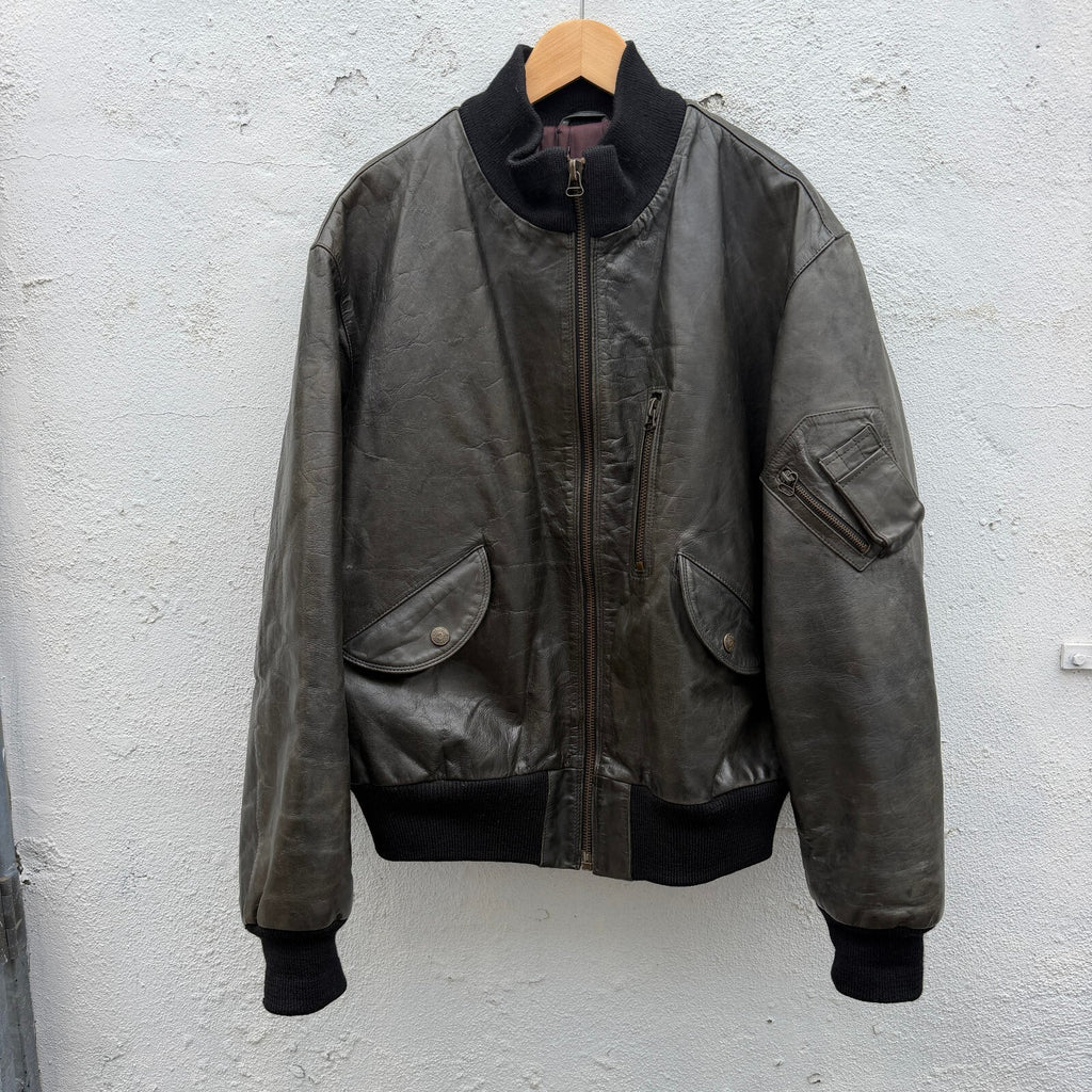 Vintage 90s Armani Jean Leather Bomber Jacket