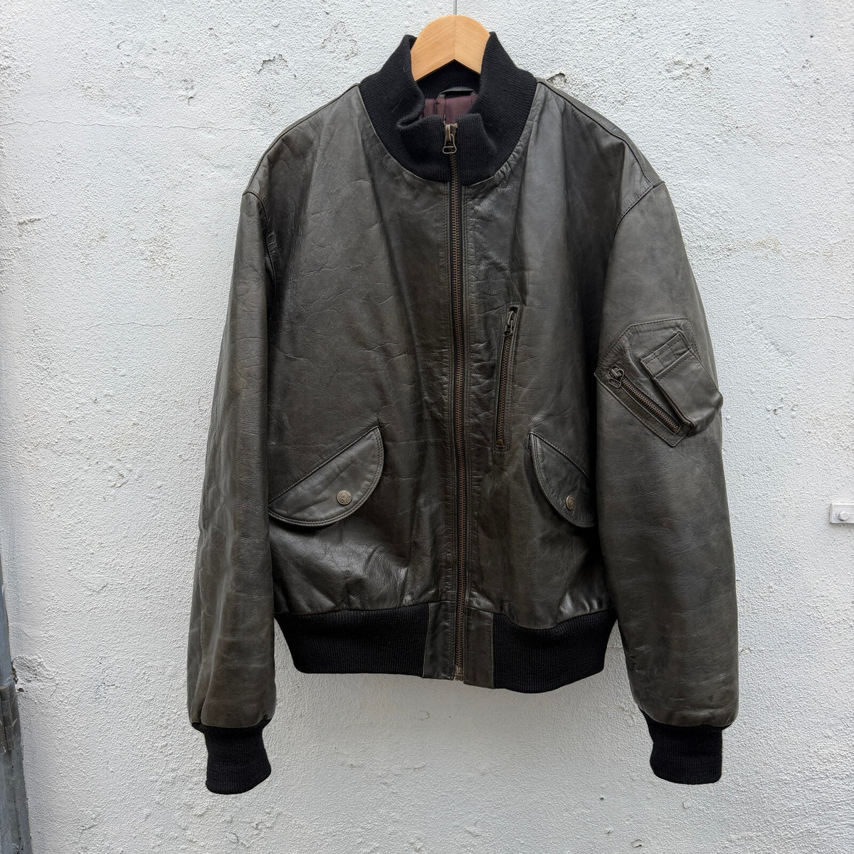 Vintage 90s Armani Jean Leather Bomber Jacket