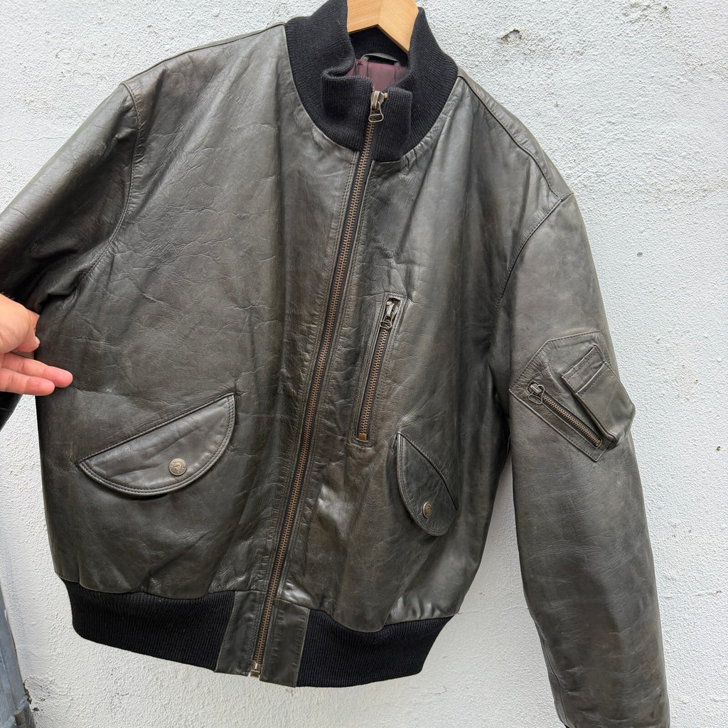 Vintage 90s Armani Jean Leather Bomber Jacket