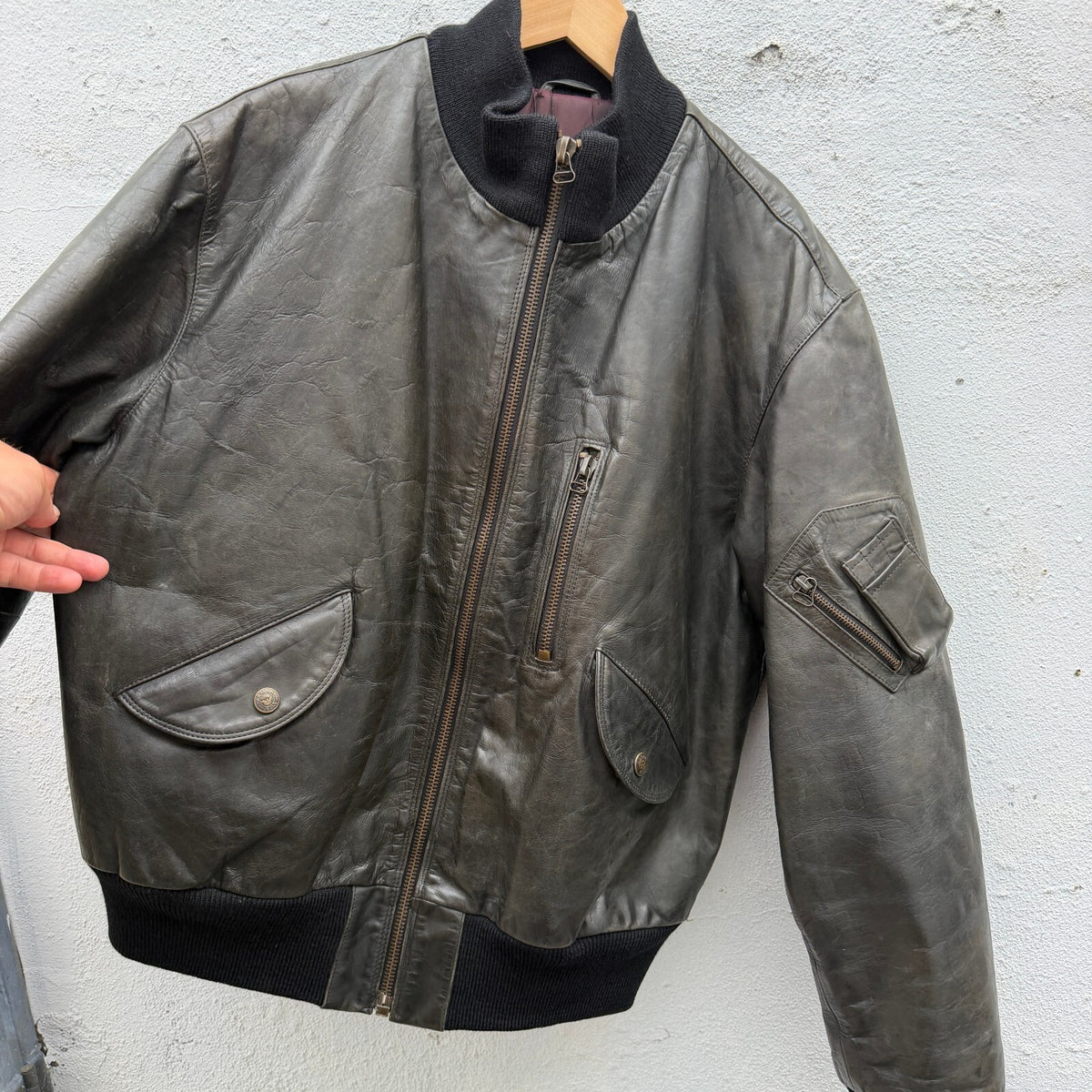 Vintage 90s Armani Jean Leather Bomber Jacket