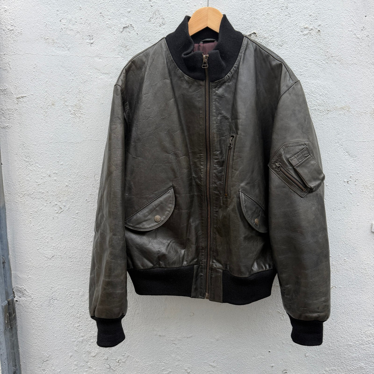 Vintage 90s Armani Jean Leather Bomber Jacket