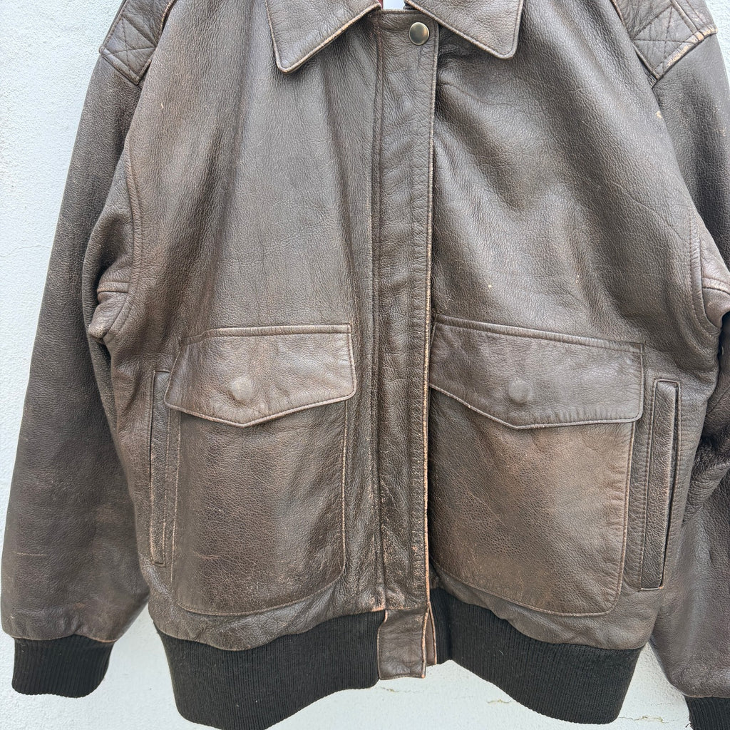 80s A2 Leather Bomber Military Jacket