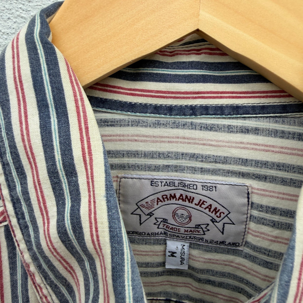 90s Armani Jeans Striped Button Down Pocket Shirt vintage