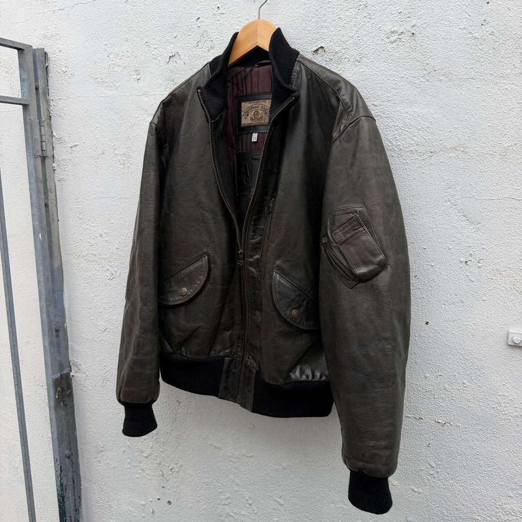 Vintage 90s Armani Jean Leather Bomber Jacket