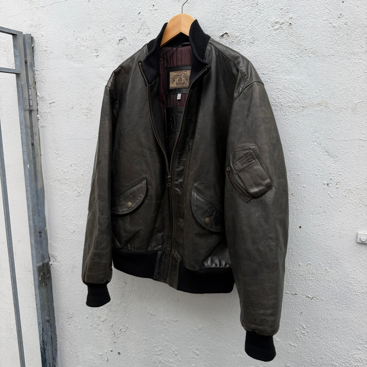 Vintage 90s Armani Jean Leather Bomber Jacket